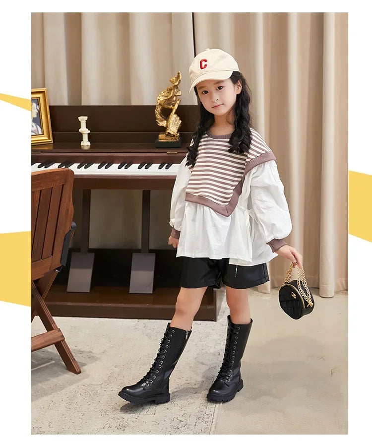 Bottes Hautes Fille Hiver Style Moto – Cuissardes Semelle Souple Plateforme Princesse Enfant