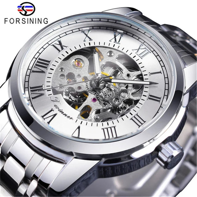 Herrenuhr FORSINING 349 Mechanisch Handaufzug Skelett – Business Elegant Edelstahl