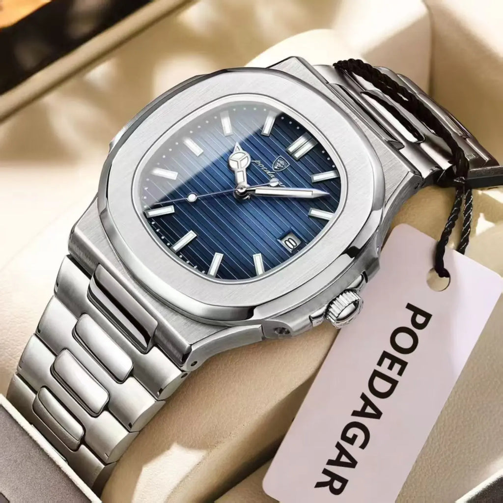 Montre Homme POEDAGAR Carré Luxe Quartz – Acier Lumineux Étanche Date Sport Business