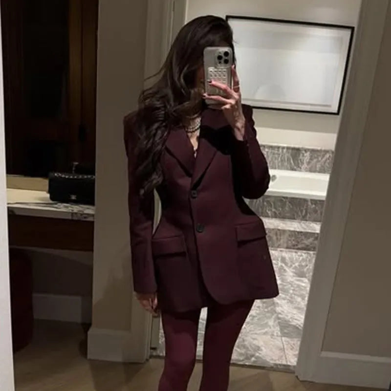 Ensemble Blazer Mini Jupe Femme Élégant – Col Revers Manches Longues Slim Uni | Tenue Bureau Chic 2025