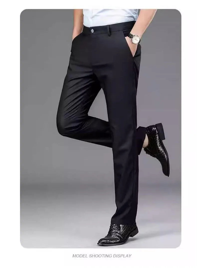 Herren Stretch Slim Hose Einfarbig – Smart Casual Schnelltrocknend Büro Koreanischer Stil Gerade Frühling Herbst | Premium Herrenmode