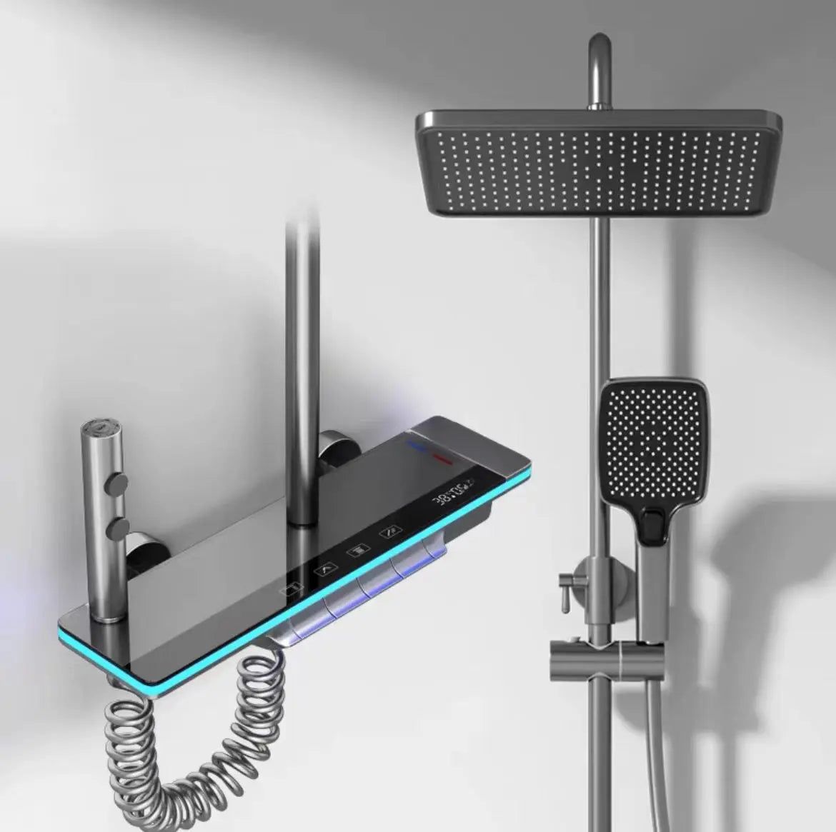 Système Douche Smart LED Digital – Affichage Température, Mitigeur Cuivre, Panneau Verre Trempé & Pommeau Pluie | Luxe Salle de Bain
