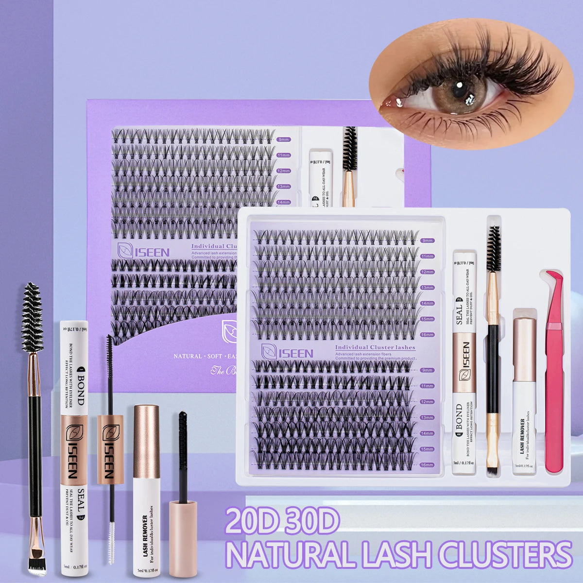 Kit Extensions Cils DIY Clusters Wispy – Colle, Scellant & Pince | Pose Maison