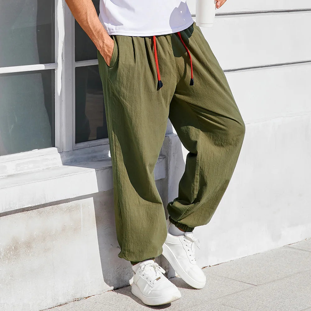 Herren Sarouel Hose Leinen Baumwolle Chinesischer Stil Loose Fit Einfarbig – Bequeme Jogger Hohe Qualität Casual | Herrenmode Zen