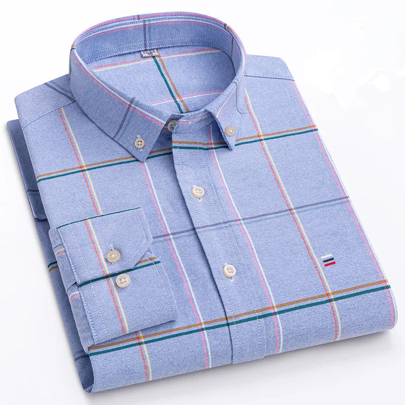 Chemise Homme 100% Coton Manches Longues Carreaux Oxford Casual Business Grande Taille 5XL 6XL 7XL | Chemise Oxford Premium