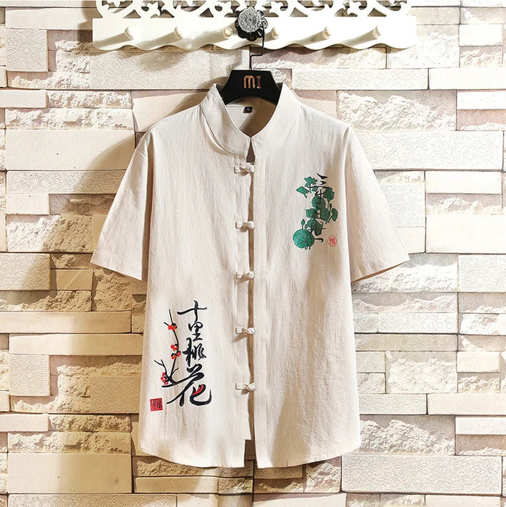 Chemise Style Chinois Homme Tang Suit Lin 2023 – Kung Fu Hanfu Manches 3/4 Grande Taille 4XL 5XL