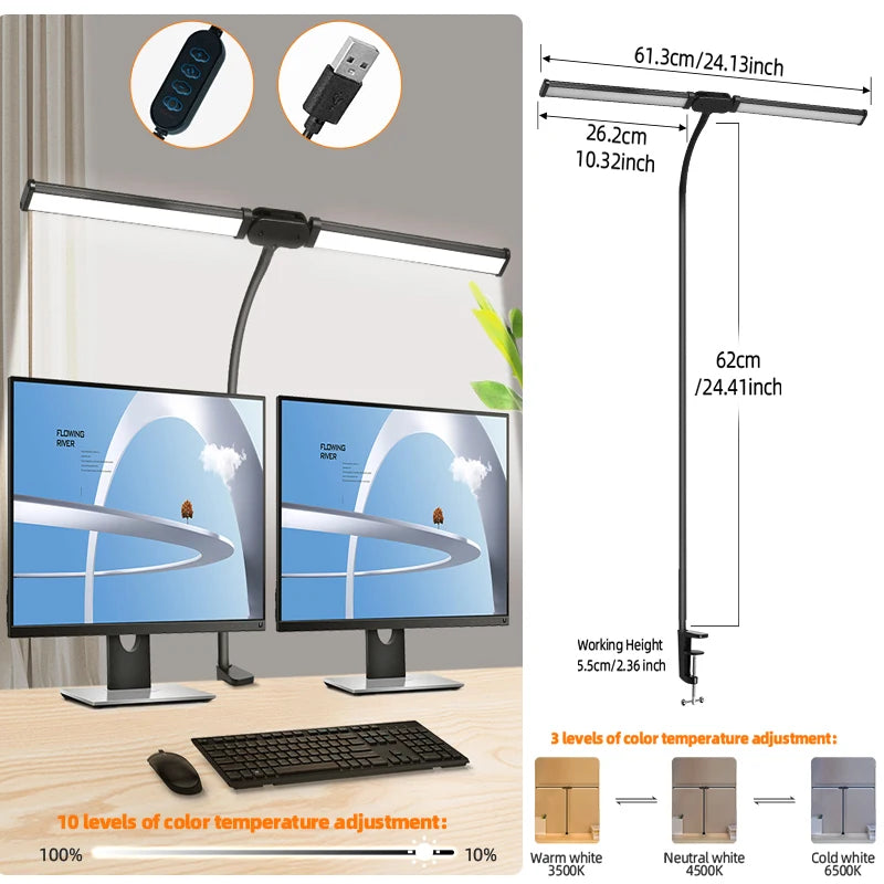 Barre LED Moniteur – Lampe Bureau Dimmable Accroche Écran | Éclairage Laptop & Office Sans Éblouissement