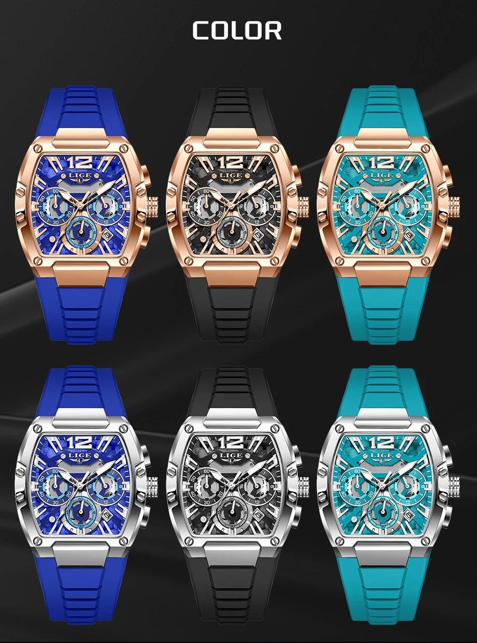 Montre Homme LIGE Sport Quartz Silicone Squelette Lumineux Calendrier – Étanche Outdoor Fashion