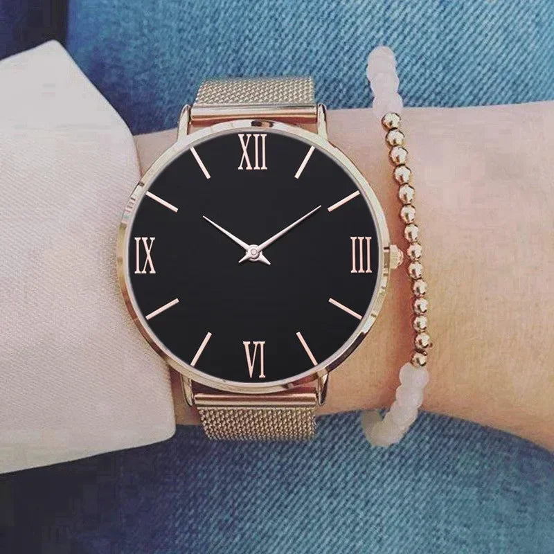Montre Femme Luxe Quartz Analogique Bracelet Maille Métal – Simple Élégante Fashion Casual