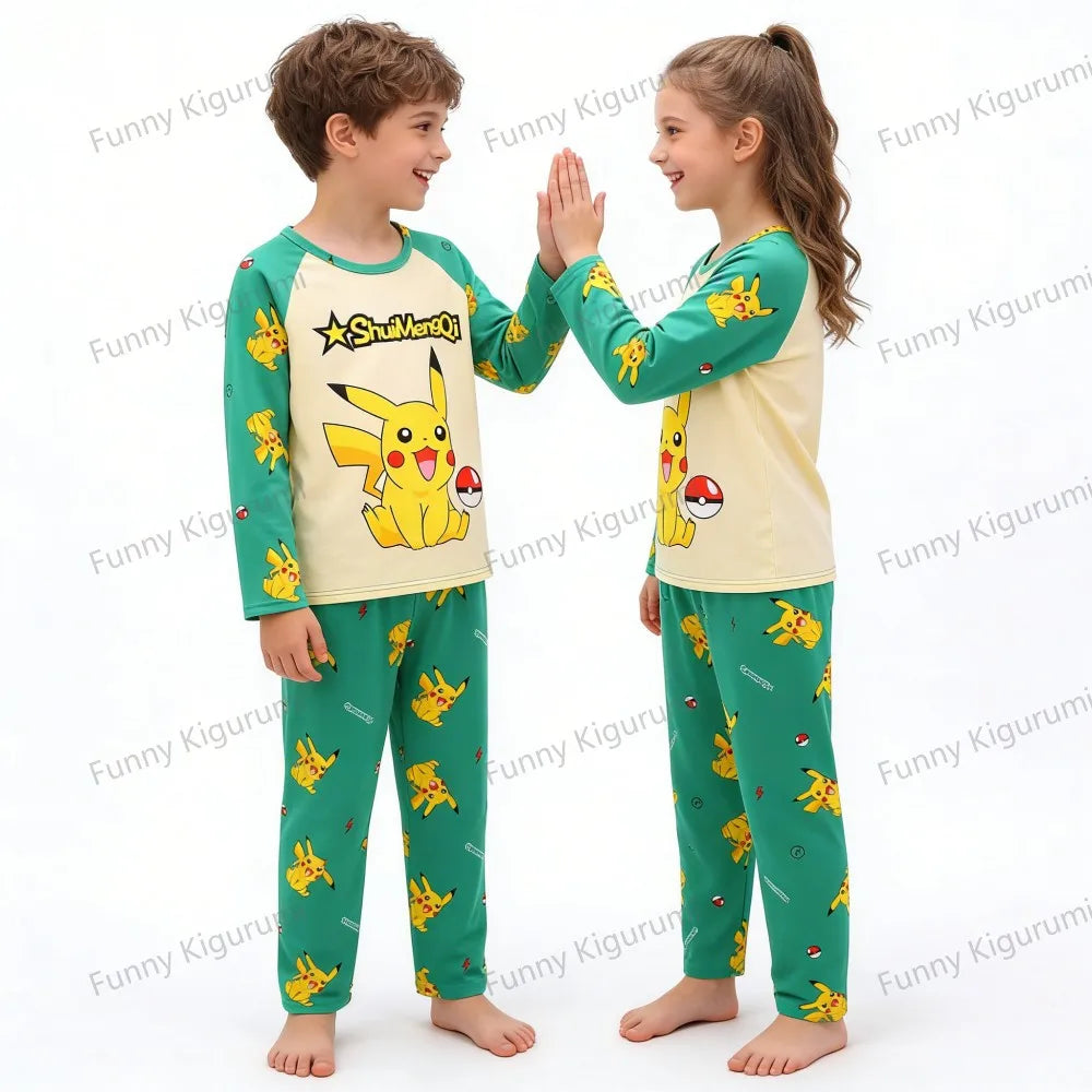 Pyjama Enfant Cartoon Pikachu – Ensemble 2 Pièces Manches Longues Garçon Fille 3-13 Ans