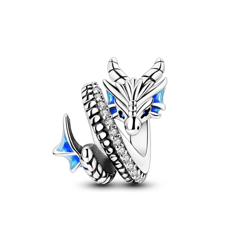 Charm Argent 925 Bleu Rotatif – Œil Démon, Main, Lune & Ciel Étoilé | Perle Pendentif Bracelet Femme | Bijou Spirituel & Mystique