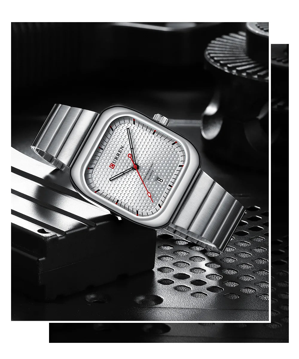 Herrenuhr CURREN Quadrat Business Quarz – Edelstahlarmband Automatische Datumsanzeige