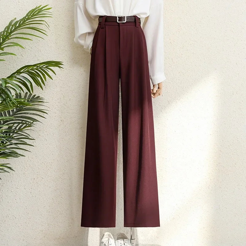 Pantalon Femme Large Taille Haute Élégant Poches Bureau – Bordeaux Noir Gris | Mode Chic & Tendance