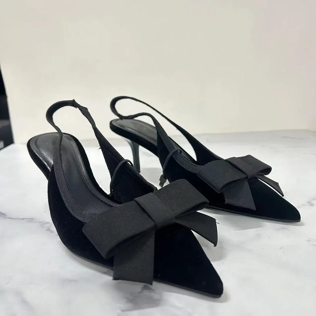Mules Nœud Papillon Slingbacks Talon Fin Femme – Bout Pointu Élégant Dress Fashion