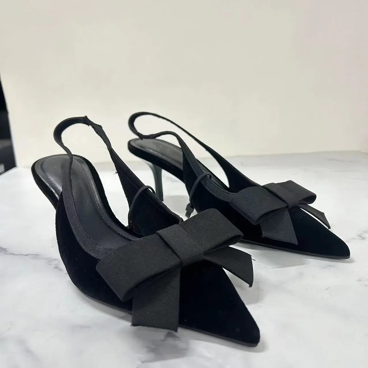 Mules Nœud Papillon Slingbacks Talon Fin Femme – Bout Pointu Élégant Dress Fashion