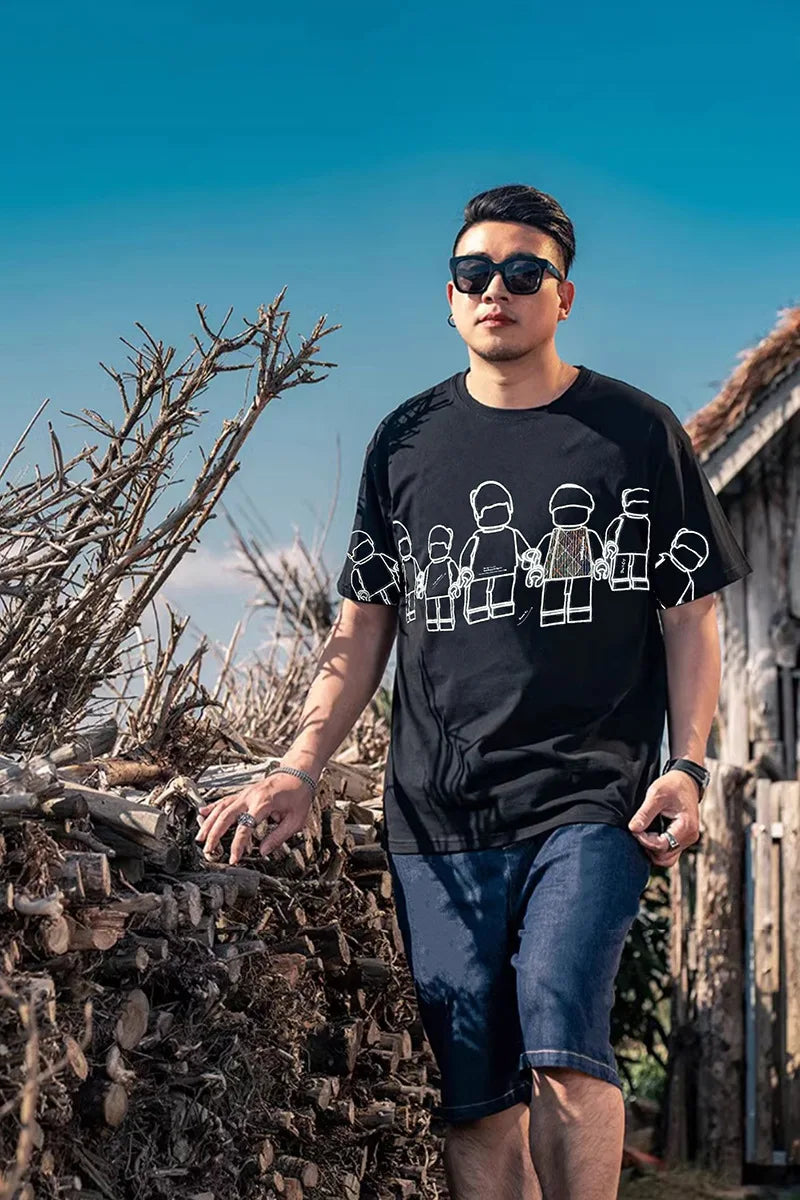 T-shirt Grande Taille 15XL Cartoon Homme – Col Rond Graphic Casual Été jusqu'à 200kg