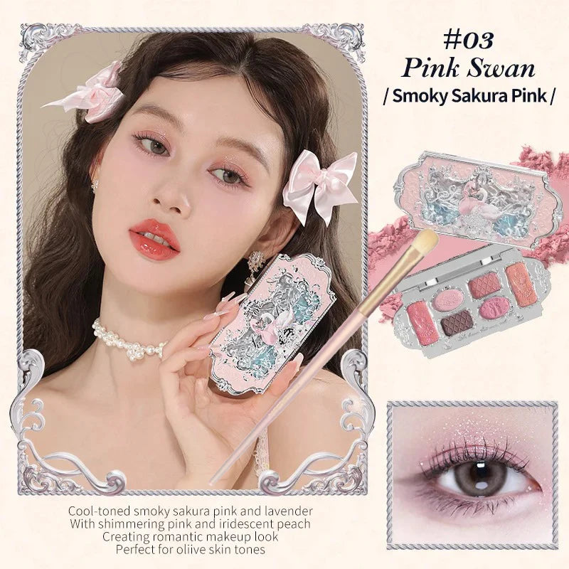 Palette Fards à Paupières Flower Knows Swan Ballet – 6 Teintes Mat, Shimmer & Nacré | Glitter