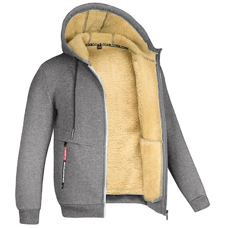 Cardigan Hoodie Unisexe Zippé Laine d'Agneau Doublure Peluche Poches Avant Chaud Hiver Couleur Unie | Hoodie Laine Agneau Premium