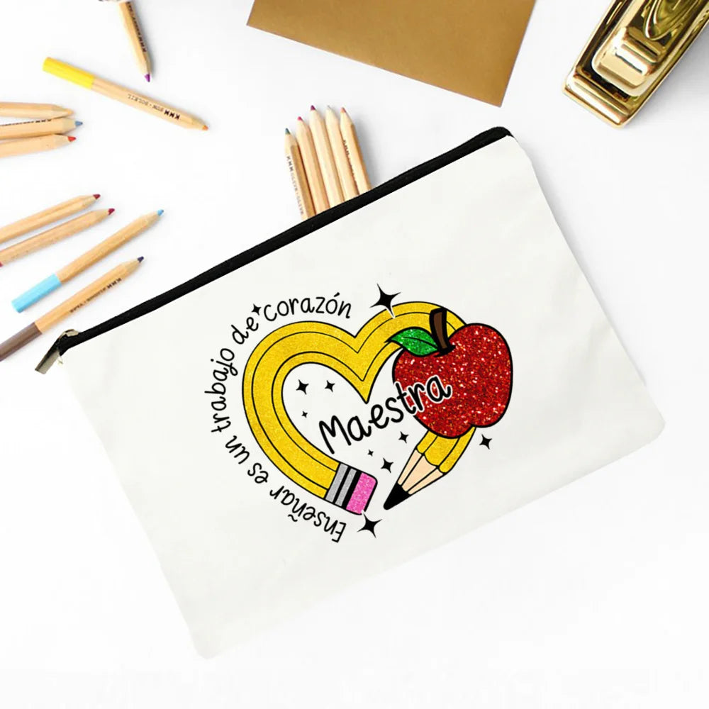 Trousse Maquillage Maestra Imprimé Coeur Espagnol – Organisateur Voyage & Crayon | Cadeau Enseignante