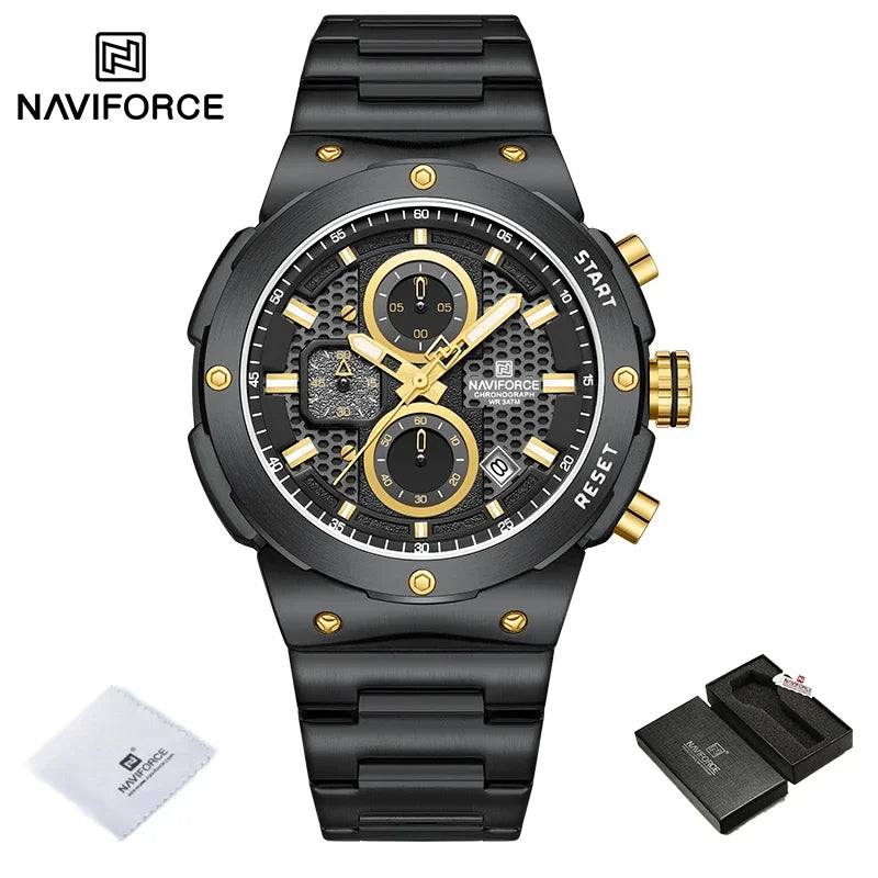 Montre Homme Chronographe Sport Luxe NAVIFORCE – Quartz Date Fashion Masculino