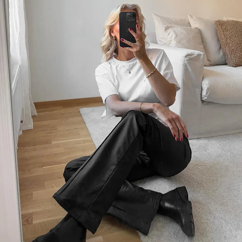 T-Shirt Crop Top Femme Gris Col Rond Style Corset – Casual Solid Streetwear | Printemps Été