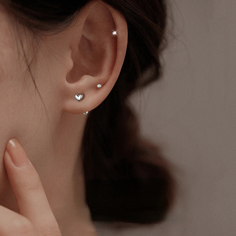 Puces Oreilles Vis Amour Style Coréen Argenté – Bijou Tendance Femme, Étudiante & Ado | Cadeau Mode K-Fashion