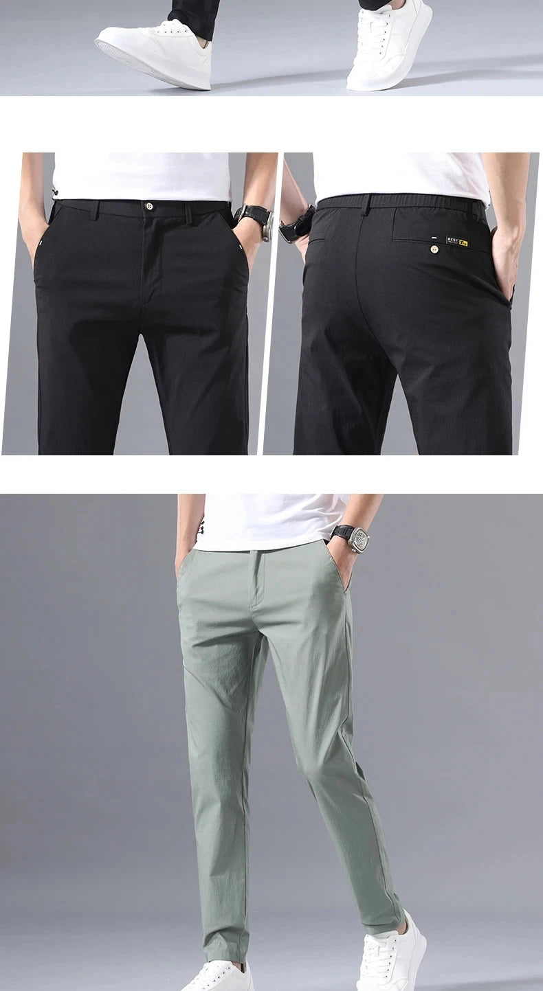 Pantalon Homme Slim Coton Stretch – Business Casual Golf Style Coréen Léger Printemps Automne | Mode Homme Premium