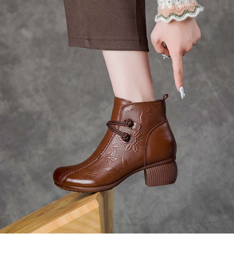 GKTINOO Bottines Cuir Véritable Talon Épais 2026 – Zip Retro Fait Main Automne Hiver