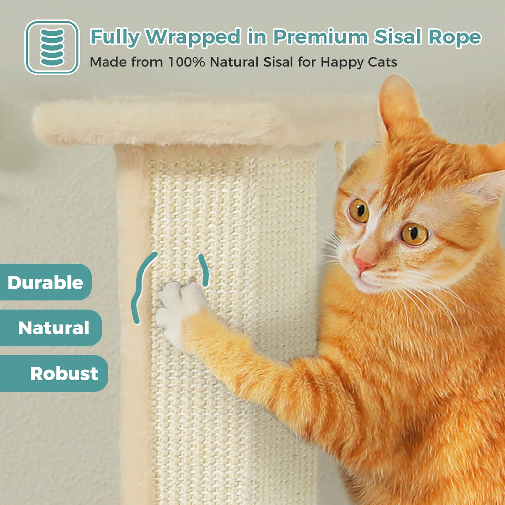 Grand Griffoir Chat Sisal Tressé – Balle Suspendue, Haute Colonne, Jouet & Grattoir pour Chats d'Intérieur Adultes