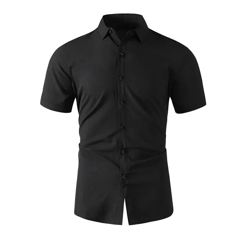 Chemise Homme Business Casual Couleur Unie Manches Courtes Été Sans Repassage Confortable Polyvalente Fashion Élégante Intemporelle – Chemise Premium Sans Repassage Business Casual Été | Mode Homme Business Casual Premium