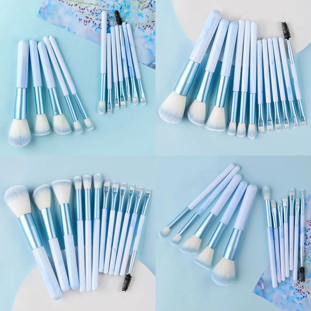 Set 12 Pinceaux Maquillage Bleu Ultra-Doux – Fond de Teint, Correcteur, Blush, Fards & Highlighter | Accessoire Beauté Femme