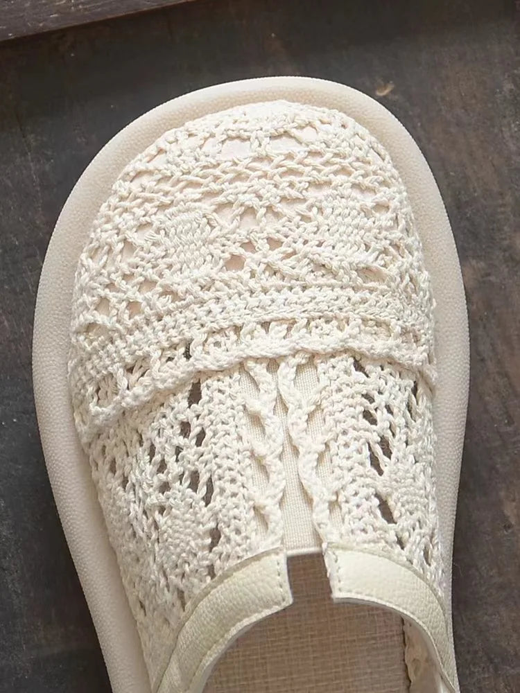 Chaussures Mesh Hollow Respirantes Retro Plates Femme – Sandales Littéraires Été 2023