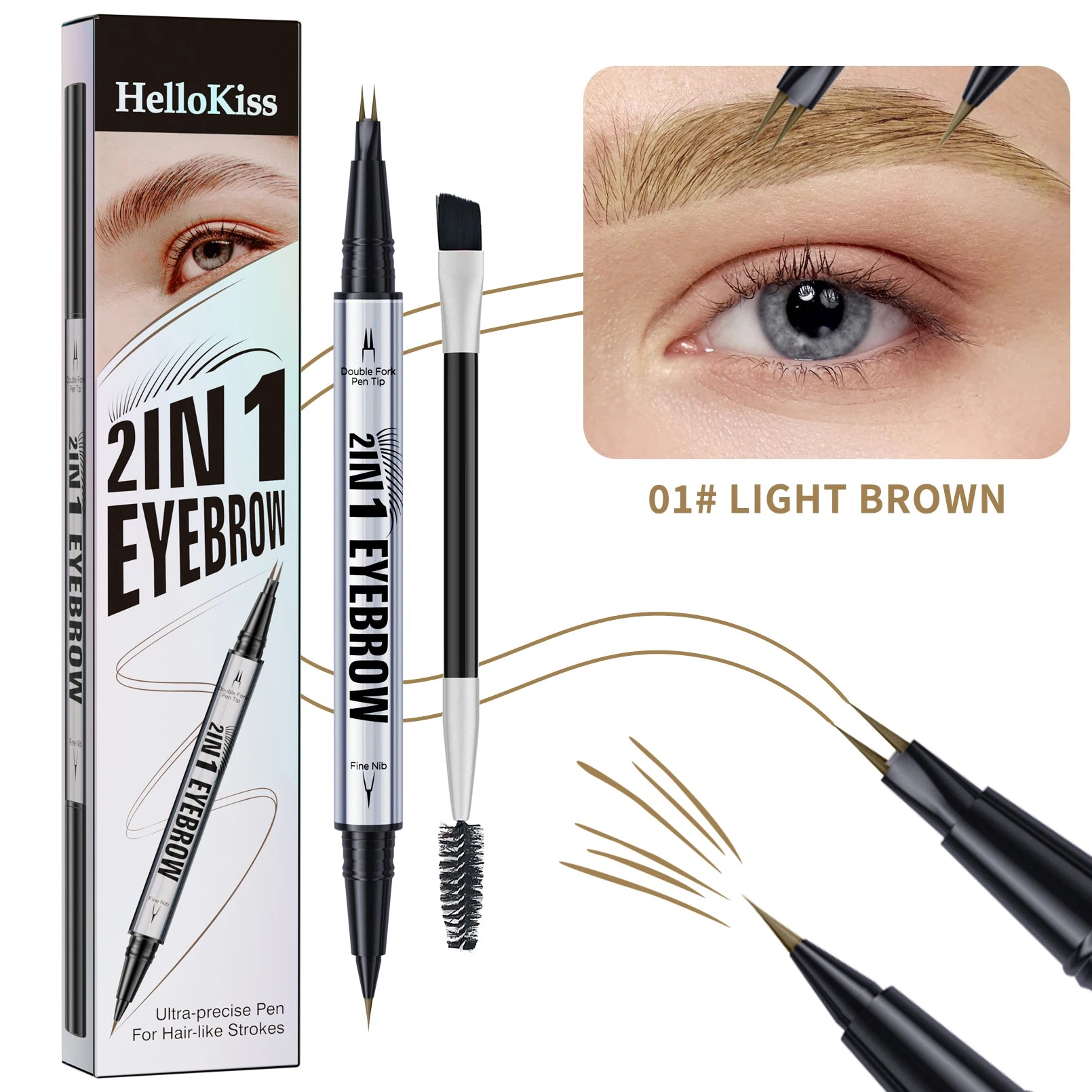 Crayon Sourcils Double Embout Waterproof – Liquide Courbé 2-en-1 Fourchette & Pinceau Précis | Maquillage Sourcils Longue Tenue