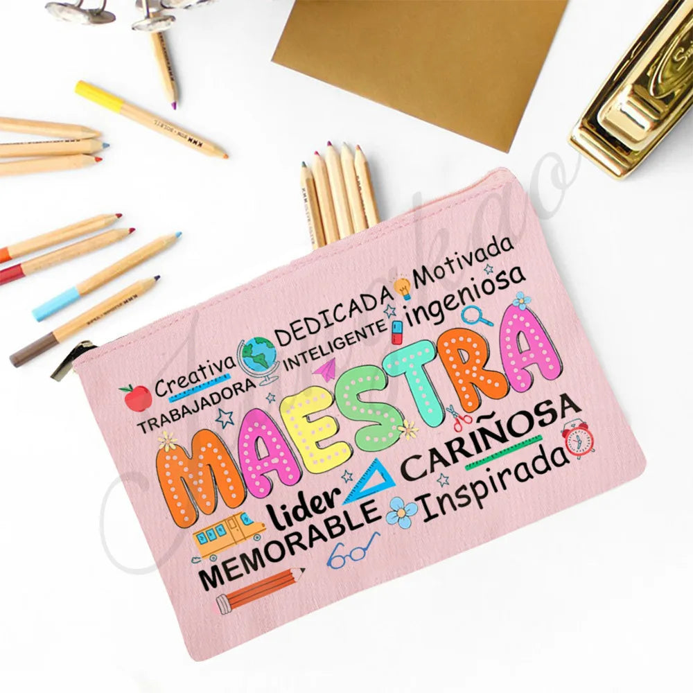 Trousse Maquillage Maestra Imprimé Coeur Espagnol – Organisateur Voyage & Crayon | Cadeau Enseignante