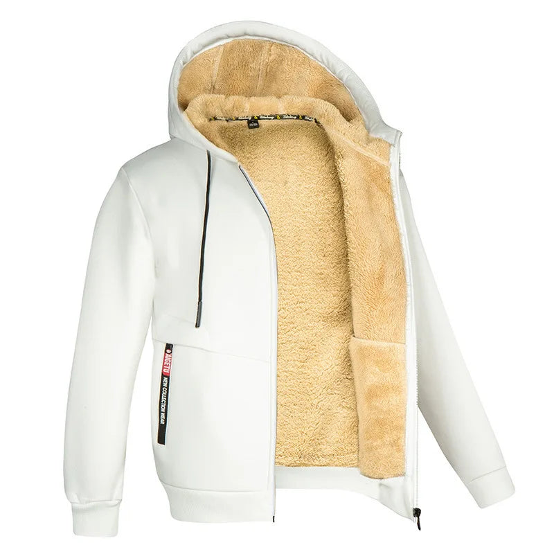 Cardigan Hoodie Unisexe Zippé Laine d'Agneau Doublure Peluche Poches Avant Chaud Hiver Couleur Unie | Hoodie Laine Agneau Premium