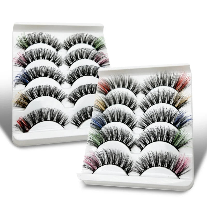 Faux Cils 3D Mink Colorés – Lot 5 Paires Fluffy | Rose, Bleu, Rouge | Maquillage Festif