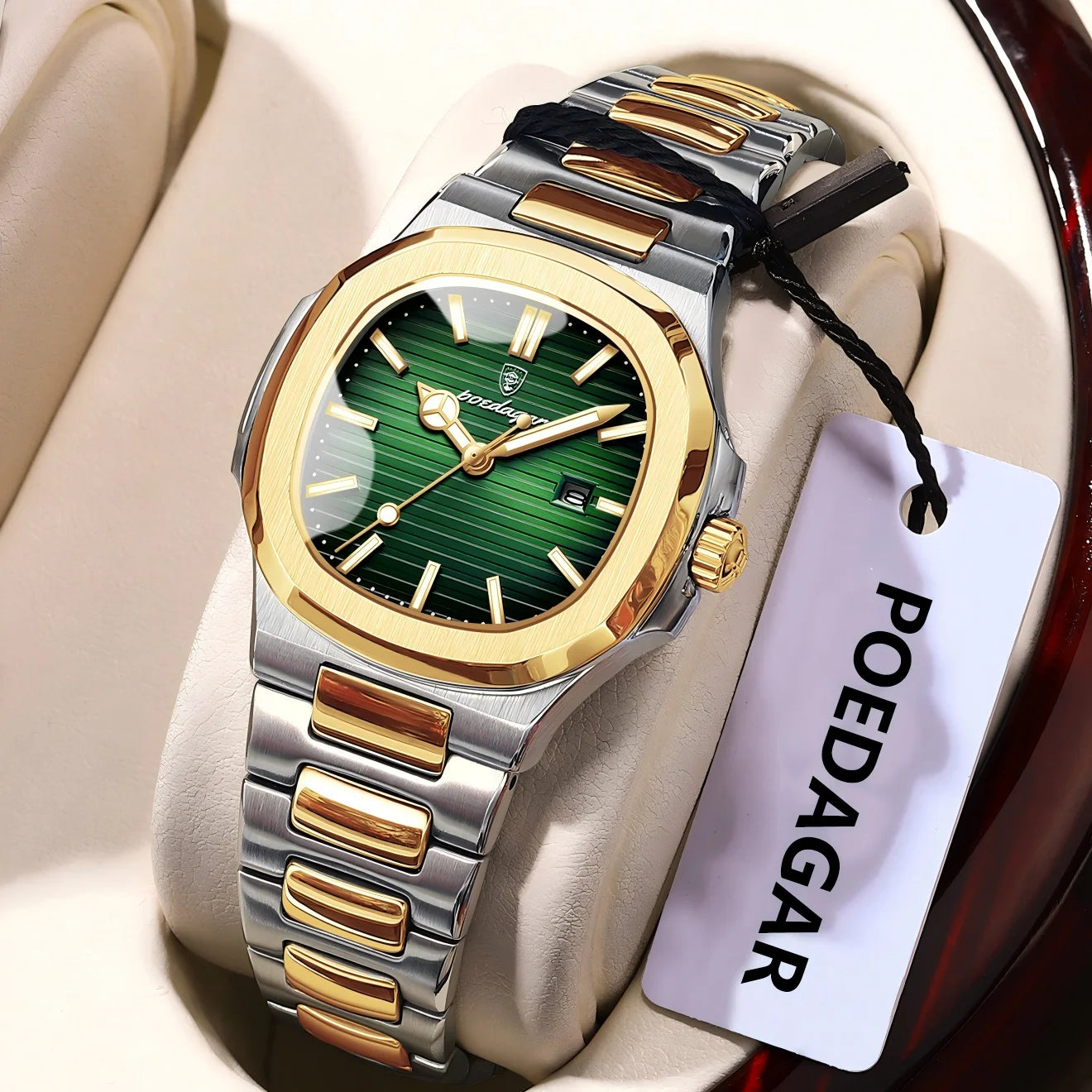 Montre Femme POEDAGAR Carrée Luxe Quartz – Lumineuse Étanche Date Acier Fashion