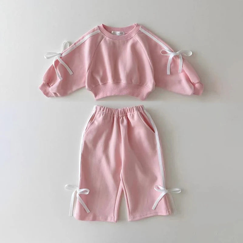 MILANCEL Mädchen-Set Hoodie mit Schleife + Hose 0-5 Jahre – Sportlicher Pullover Herbst 2-teilig