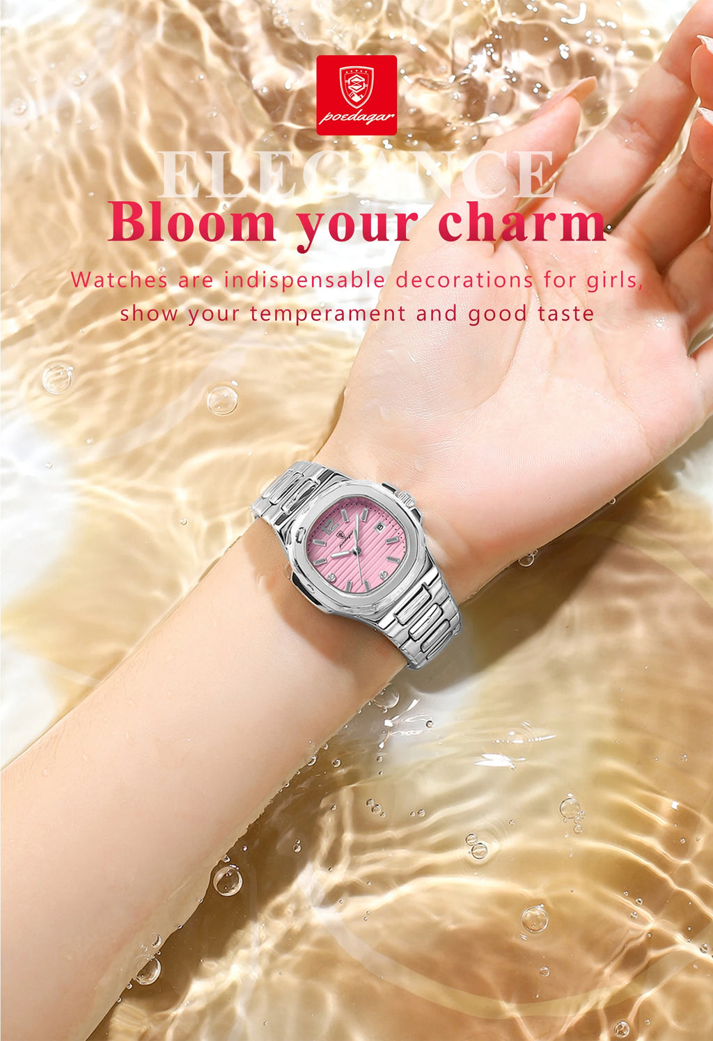 Montre Femme POEDAGAR Carrée Fashion Quartz – Lumineuse Étanche Date Luxe Haute Qualité
