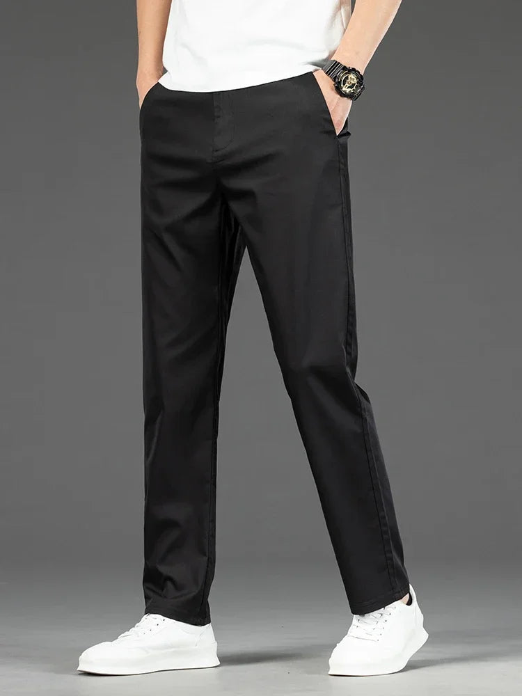 Pantalon Homme Bambou Été Slim Stretch – Léger Business Casual Formel Droit | Noir Gris Kaki | Mode Homme Premium