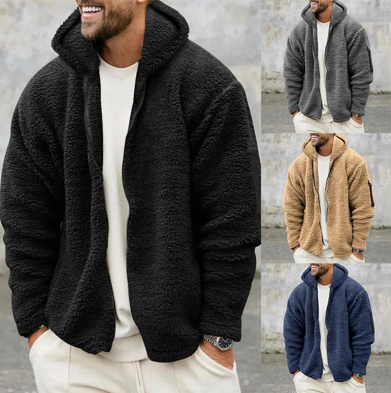 Veste Homme Automne Hiver Polaire Double Face Chaude Capuche Loose Casual Coupe-Vent – Manteau Chaud Tendance Saison Froide | Mode Homme Premium