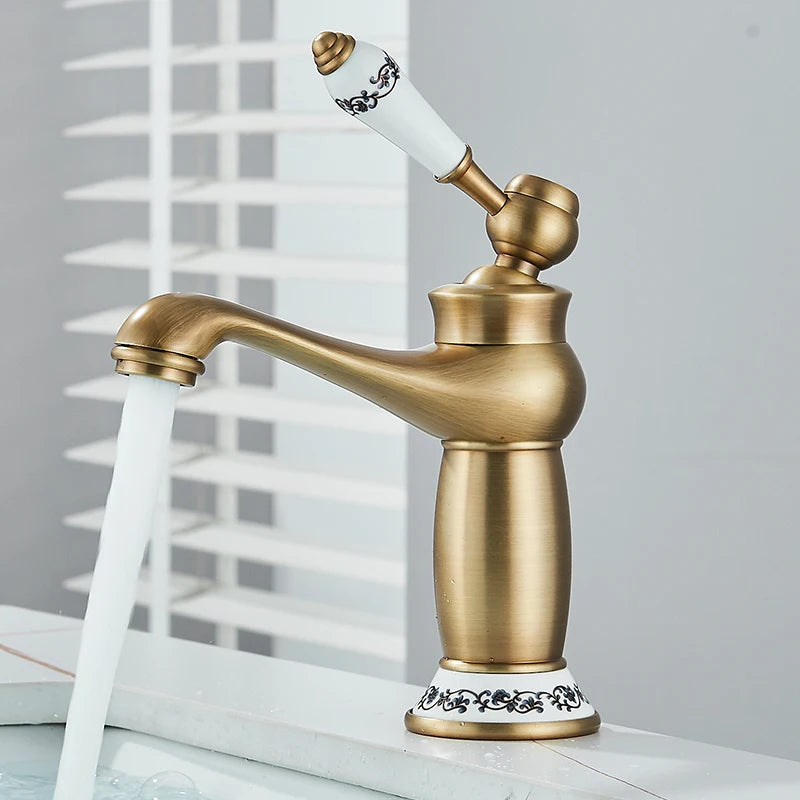 Robinet Lavabo Laiton Antique Style Classique – Mitigeur Mono-Commande Eau Chaude & Froide | Vasque Salle de Bain