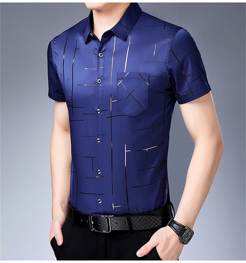 Chemise Homme Business Casual Manches Courtes Sans Repassage Anti-Froissé Confortable Polyvalente Élégante Intemporelle Fashion – Chemise Premium Sans Repassage Anti-Froissé Business Casual | Mode Homme Business Premium
