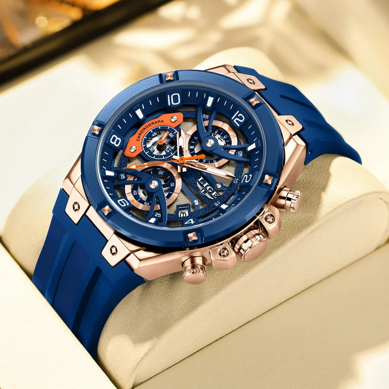 Montre Homme LIGE Militaire Luxe Chronographe Quartz – Lumineux Date Sport Silicone Étanche