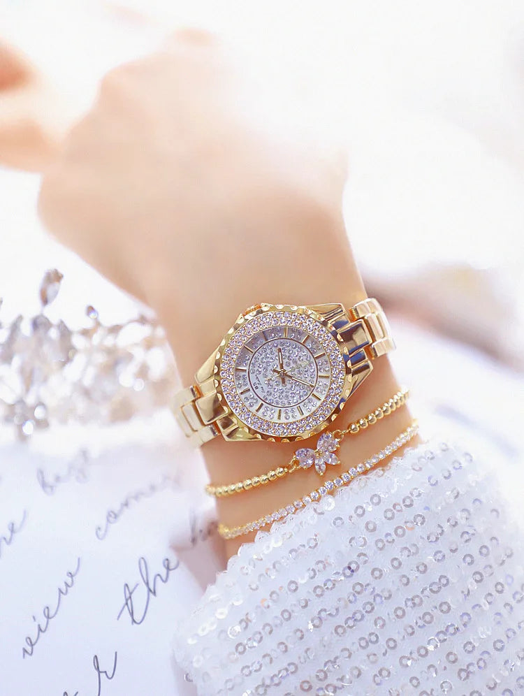 Montre Femme Or Bracelet Dress Luxe 2025 – Acier Complet Élégante Fashion Top Brand