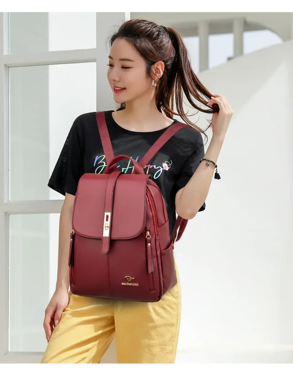 Damen Rucksack Leder Vintage Großes Fassungsvermögen – Schulrucksack Reise Daypack Schick