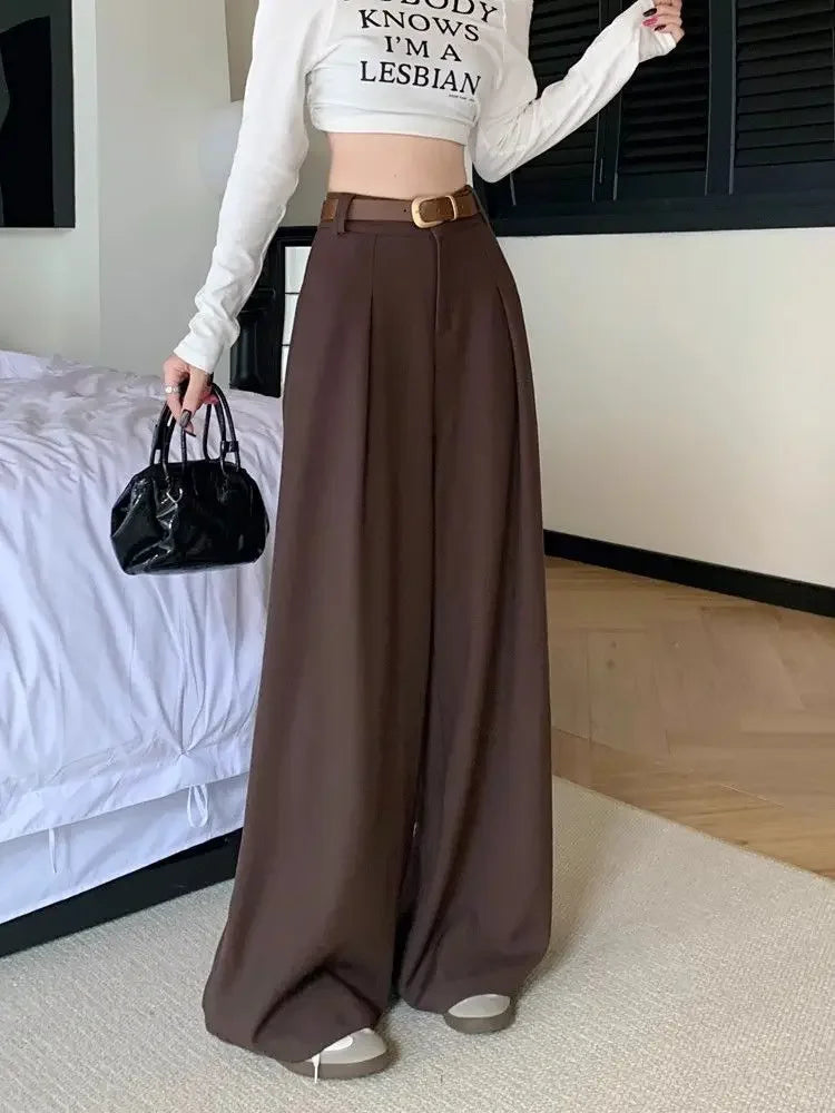 Damenhose Weit Hohe Taille Einfarbig Elegant Minimalistisch Büro-Stil Ulzzang – Casual Chic | Frühling Herbst