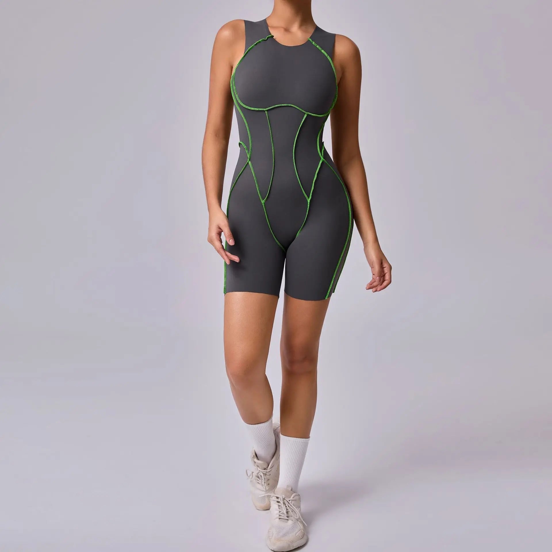 Bodysuit Yoga Push-Up Rembourré Bicolore - Combinaison Short V Butt Gainante Gym & Fitness Femme