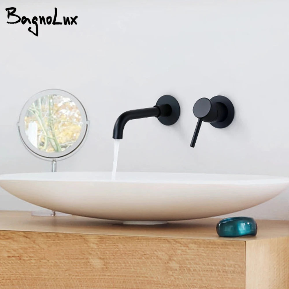 Robinet Lavabo Mural Noir Mat Mono-Commande – Bec 150/210/260mm au Choix | Mitigeur Encastré Salle de Bain
