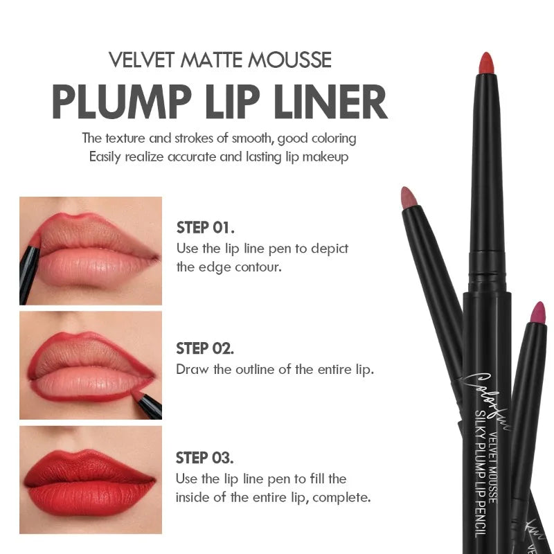 Crayon Lipliner Mat Waterproof – 12 Couleurs Longue Tenue | Contour Lèvres Hydratant